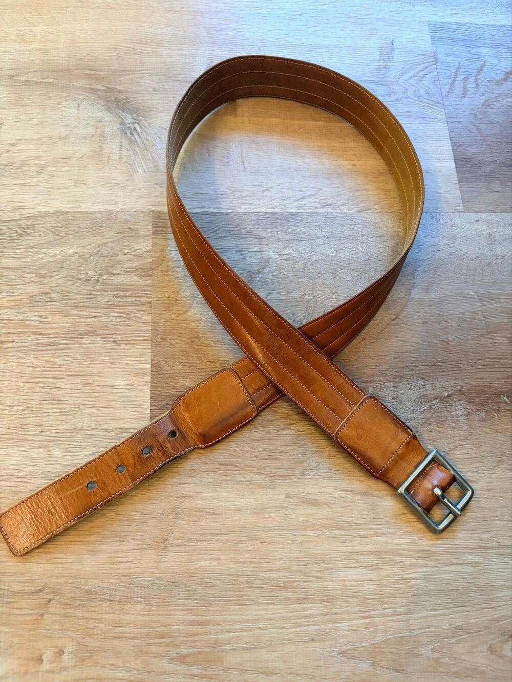 Vintage Coach 3206 Brown Leather Belt Size 38 Solid Brass Buckle Harness USA